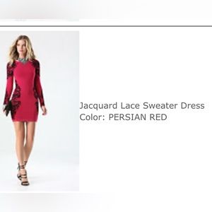 BEBE Persian red Jacquard Lace Sweater Dress